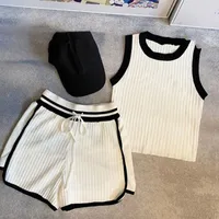 Pantalon de deux pièces pour femmes tricoté courte jeu gilet tricot sans manches fille elastic piste de sueur