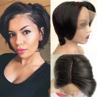 2021 Beauty Short Cut Human Hair Wig Brazylijski Remy Koronka Peruka T Część Brazylijska Kości Prosta Bob Peruka