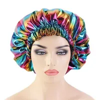 Lady hat Colorful Women Satin Night Sleep Cap Hair Bonnet Hat Silk Head Cover Wide Elastic Band