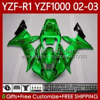 Faneros de motocicleta para Yamaha yzf R 1 1000 CC YZF-R1 YZFR1 02 03 00 01 Cuerpo 90NO.52 YZF1000 YZF R1 1000CC 2002 2003 2000 2001 YZF-1000 2000-2003 OEM Bodywork Metallic Green
