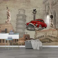 3D 벽지 유럽 스타일 향수 랜드 마크 건물 고전적인 자동차 영어 배경 벽 종이 벽화 카페 거실 프레스코