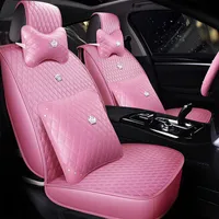 Pink PU Leather Car Seat Cover For Toyota Hyundai Kia BMW Fit woman 4 Color Waterproof Automobile Covers Auto Universal Size