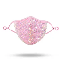 2021 Fashion 15 Colors Bling Rhinestones Facemask For Women Reusable Washed Fabric Masque Halloween Party Decoration KZ-004 Q0806