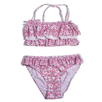 Women&#039;s Swimwear Girls Falbala Bikini 2021 Girl Cute Floral Sailor Two Piece Beachwear Kid Tankini Biquini Swimsuit Baby Bathing Suit