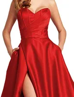 Женское платье выпускного вечера длинные высокие разрезы A-Line вечерние бальные платья с карманами Сексуальные красные расщепления великолепны и очаровательные