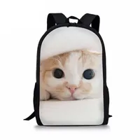 Söt kattmönster Barnskola Väskor 3D-djurtryckta bokväskor för Primär Satchel Girls Shoulder Schoolbagsumka