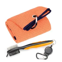 Limpiador de kit de cepillo y toalla de clubes de campos de golf y kit de toalla con clip para colgar en bolsa