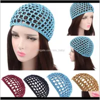 2021 Womens Mesh Hair Net Crochet Cap Solid Color Snood Sleeping Night Cover Turban Hat Casual Beanie Chemo Hats Pltfc Wig Caps NBSC2