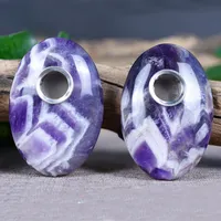 Natural Dream Amethyst Oval Crystal Pipe Suction Palm Stone Play Piece Simple Style