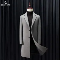 hiver luxe de haute qualité vêtements commercial gentleman homme occasionnel slim manteau de laine mince lumière tan noir gris 210531