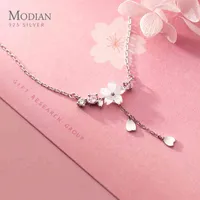 Modian Brands 925 Sterling Silver Twinkling Zircon White Shell Flower Tassel Hearts Fashion Luxury Pendant for Wome Fine Jewelry