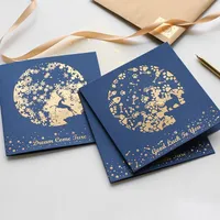 Greeting Cards 1pcs High-end Gold Foil Thank You Card With Envelop And Stickers Business Blue Conference Gift Message Note Party Decor