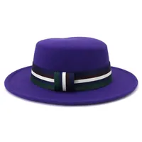 Berets عالية الجودة من الصوف القبعة Top Hat للرجال والنساء فيدورا الشتاء الشتاء مع حزام الشريط الصلبة الصلبة