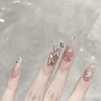 False Nails 24 шт. / Установите блеск Поддельные круглые серебряные бабочки съемные с помощью клей полное наклейка для ногтя ногтей невесты