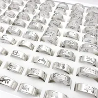 Wholesale 100PCs Lot Men's Women's Stainless Steel Band Rings Laser Cut Patterns Polished Fashion Jewelry Ring Party Favor