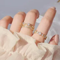 Cluster Ringe 14K echtes Gold Luxus Micro Gepflasterte Square Cubic Zirkonia Versprechen Ring Für Frauen Engagement Hochzeit Schmuck Drop Ship
