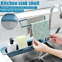 Telescopic Sink Shelf Kitchen s Organizer Soap Sponge Holder Drain Rack Storage Basket Gadgets Accessories 220307