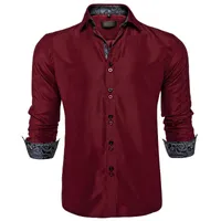 メンズカジュアルシャツ男性シャツ長袖コットン赤ボタンダウンカラービジネス社会