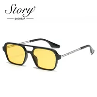 트렌디 한 레트로 직사각형 선글라스 남성 여성 2021 브랜드 디자인 90S 패션 빈티지 노란 렌즈 광장 태양 안경 S3517D