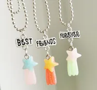 Fashion 1set(3PCS) Resin Star Friends Drop Necklace BFF Beads Pendant Chain Children Jewelry Girls Gift Chains