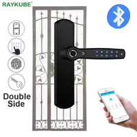 Raykube Smart Lock Double Fingerprint Password Bluetooth TTLock APP Maniglia per la porta in metallo cavo in ferro battuto D22