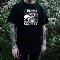 I Blame Society Mens T-Shirt Grunge Punk Style Streetwear Tshirt Summer Oversized Cotton Tee 90s Fashion Gothic Top 210512