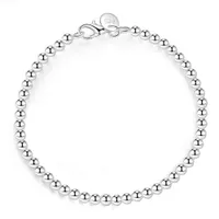 100% 925 Solid Real Sterling Silver Fashion 4mm Beads Chain Bracelet for 20cm Teen Girls Lady Gift Women Fine Jewelry