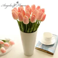 21PCS LOT pu mini tulip flower real touch wedding artificial silk home decoration el party 210927