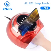 XZM 168 W Yüksek Güç UV LED Tırnak Lambası Lampara Gels Unhas Lampe Ongle 42 LED'ler Tırnak Kurutucu Hızlı Kür Hız Çivi Araçları Jel Işık 210320