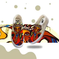 Homens Casual Slip-on Canvas Sneaker Pintura A óleo Personalizado Sapatos Handmade Flat Borracha Sola Amarelo All-Match Fashion Shoes YH00088