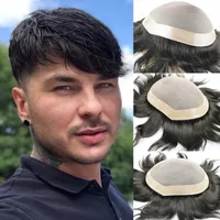 Мужчина Toupee Human Hair 7 "x9" 6 "x8" 8 "x10" Мужские системы замена моно базовые волосы