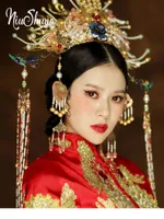 Clip per capelli Barrettes Niushuya Gorgeous Chinese Cinese Matrimonio tradizionale Hanfu Dress Long Tassel Phoenix Coronet Coronet Pearls perle perline perline perline