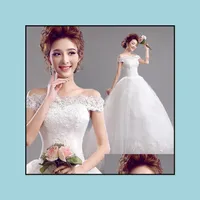 Ball Gown Wedding Dresses Party Events Dress Charming Bateau Neck Lace Princess Off Shoder Bridal Gowns With Sash Bow Sweep Train Custom