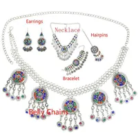 Ohrringe Halskette Ethnische Böhmen Perle Münze Kristall Drop Afghanische Taille Bauchtanzkette Armband Türkisch Indien Kopf Schmuck