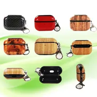 High Quality Wood Wooden Earphone Accessories Cases For Apple Airpods 3 1 2 Ear Hard Plastic Case Air Pods Pro 3gen Carbon Fiber Protector Cover Carabiner Keychain