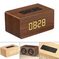 W5C Portable Speaker 52MM Double Horn Wooden 4.2 Bluetooth Alarm Clock with Time Display and AUX Wired Connection for Smartphone / PC