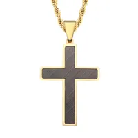 Pendant Necklaces Vintage Men Jewelry Stainless Steel Contrast Copper Color Mosaic 2 Layer Channel Setting Brown Cross Necklace 36*26mm