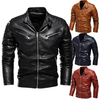 최신 패션 남자 자켓 솔리드 컬러 캐주얼 PU 가죽 코트 가을 겨울 양털 재킷 겉옷 4 색 옵션
