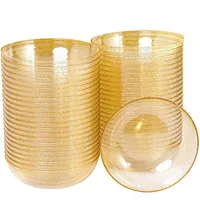 Jednorazowe zastawa stołowa 50-częściowa plastikowa miska 12 uncji wytrzymałe kryształowe zastawa stołowa Złote Glitter Desser Sałatka lody