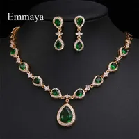 Emmaya Arrival Rose Gold Green Waterdrop Appearance Zirconia Charming Costume Accessories Earrings And Necklace Jewelry Sets 220105