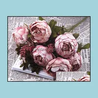 Dekoratif Çelenkler Şenlikli Malzemeleri GardenArtifiyal Peonies Ipek Simasyon Çiçek Gelin Holding Çiçekler 8 Şakayık Kafaları Ev ve Düğün Par