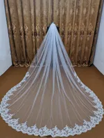 Bridal slöjor äkta pos 5m tulle spets katedral lång bröllop brud slöja vit elfenben metall kam tillbehör veu de noiva