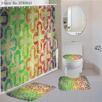 3/4 pièces Rideaux de douche colorés Ensembles Color Color Line Toilette Toilette 3D Imprimé Accueil Textile Textile Textile Salle de bain Décor