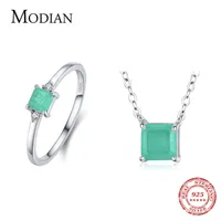 925 Sterling Silver Classic Square Ring Fashion Cut Emerald Cut Tourmaline Necklace para las mujeres Luxury Fine Jewelry Sets 210707