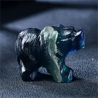 Радужный флюоритный медведь кварцевый кристаллический статуэту статуя натуральный заживление кристалл резной драгоценного камня скульптура животных подарок