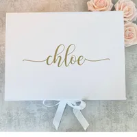 Personalized White EMPTY Larger Magnetic Ribbon Bridesmaid Proposal Box Rose Gold CRINKLE PAPER Will You Be My Box1