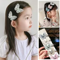 Hair Accessories 2021 Children&#039;s Butterfly Belt Pearl Side Clip Girls Double Embroidery Simulation Hairpin 2pcs/p