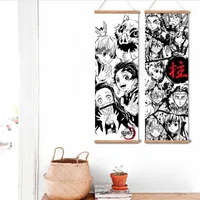 Pinturas Japonesa Anime Demon Slayer Poster Imprime Pintura De Lona Pintura Preto Branco Wall Art Fotos para sala de estar Decoração de casa emoldurado