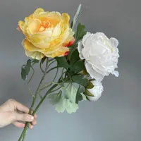 2Heads / Zweig Pfingstrose mit Blatt Seide künstliche Blumen Indie Room Decor Flores Künstliche dekorative Kränze