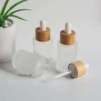 30ml Klarer / mattiertes Glas-Troppfe-Flaschen mit natürlichen Bambus-Deckeln DIY Ätherische Öl-Dropper-Container leerer kosmetischer Verpackung Hautpflege-Bulk